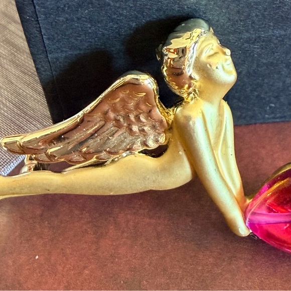 AJC Jewelry - AJC Signed Winged Angel Heart Brooch 1980s Costume Jewelry